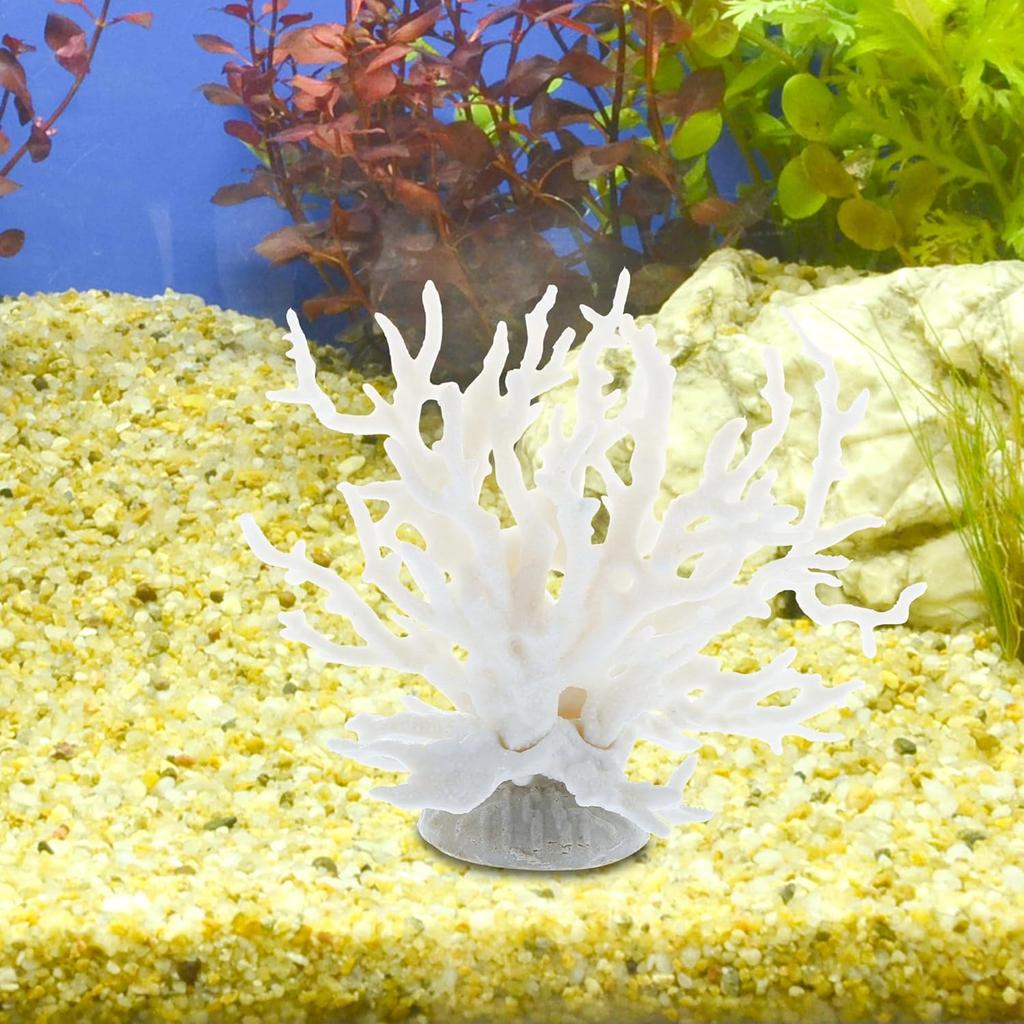 Colorful Coral Reef Decor, Mini Faux Coral Decor for Aquarium Decorations, 6.5x5.83inch (White)