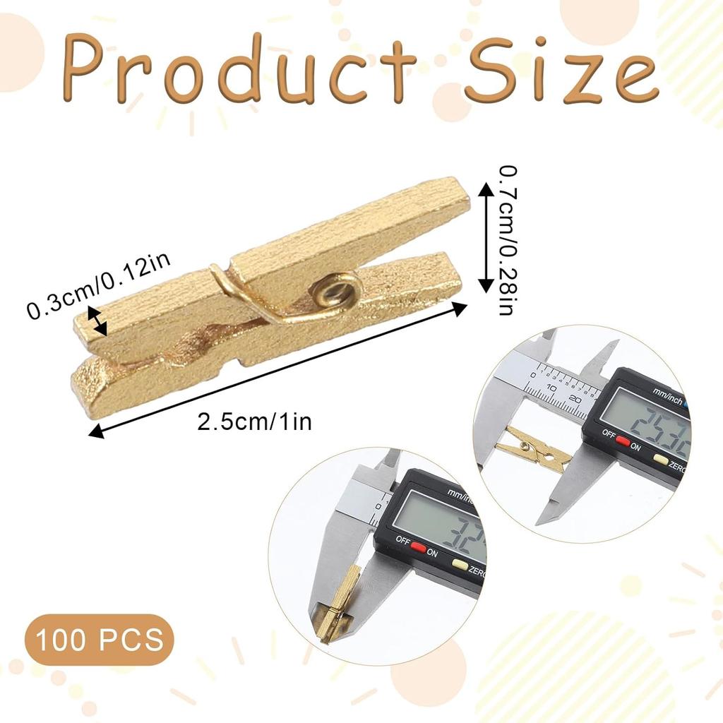 100PCS Mini Wooden Clothesp for Photos 1In Gold Mini Clothes P for Crafts Natural Texture Clips Small Clothes Pin Tiny Decorative Clothesp for Baby