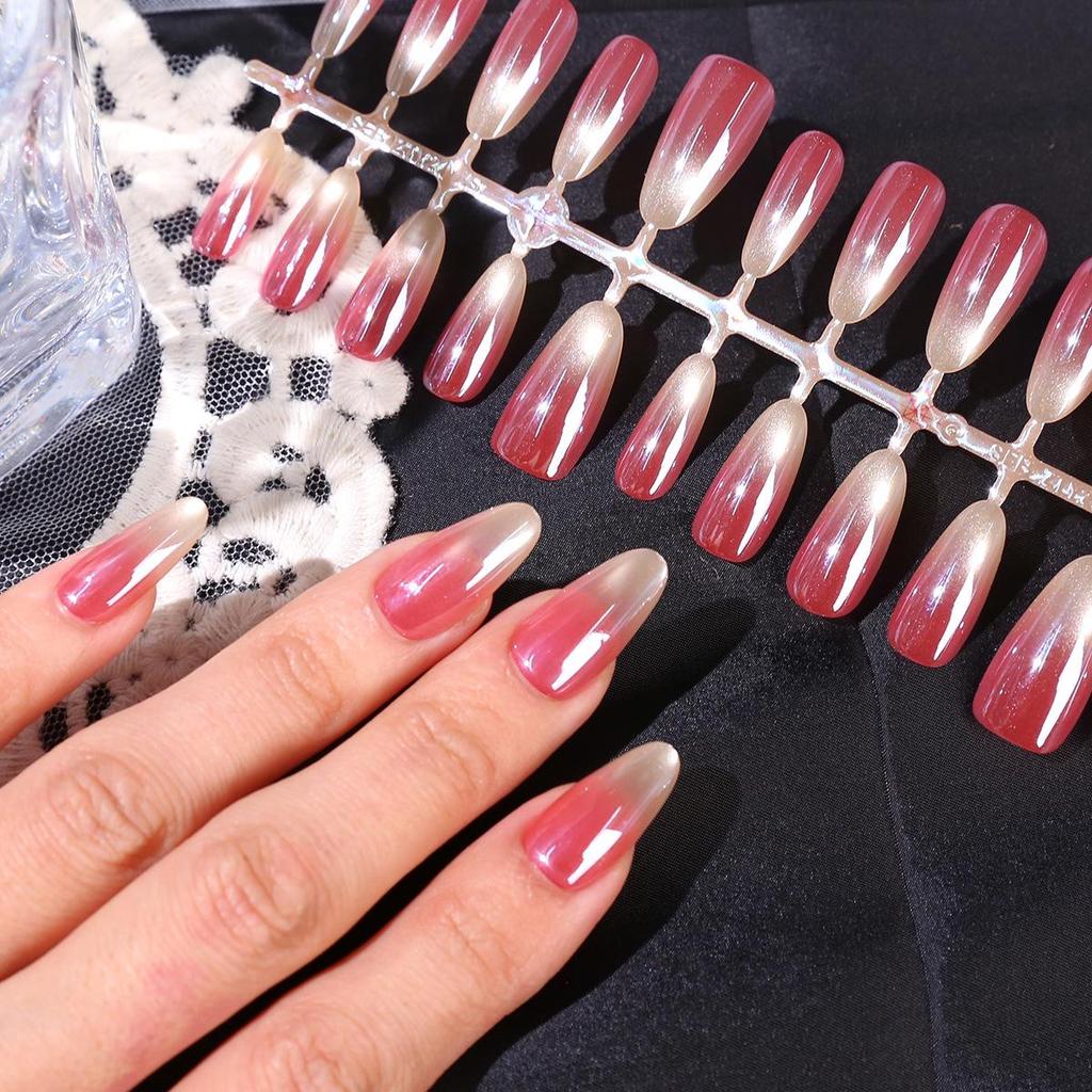 High-End Gradient Cat Eye Electroplated Red Glass Nail Tips
