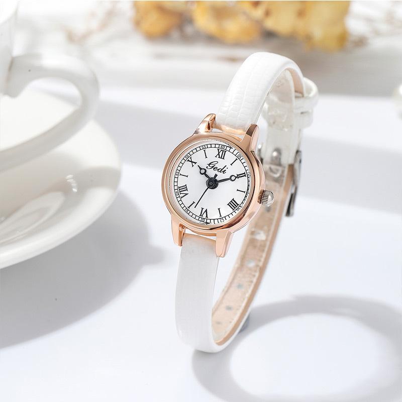 

Retro Compact Student Watch Niche High-End Small Disc Belt Watch Waterproof Quartz Women S Watch