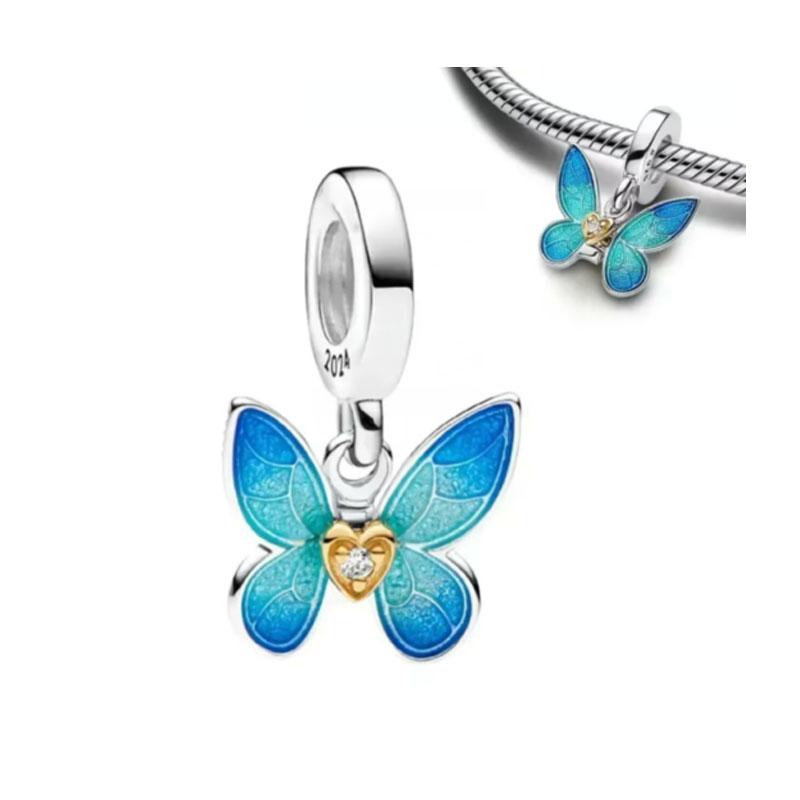 Crystal Blue Butterfly,Moon Bead Crab,Dragonfly Pendant 925 Silver European Original Bracelet DIY Accessories Exquisite Jewelry