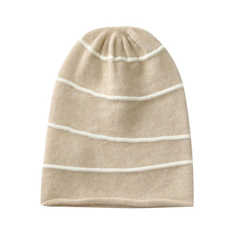 Women's 100% Pure Cashmere Color Block Rolled Edge Knitted Fashion Hat
