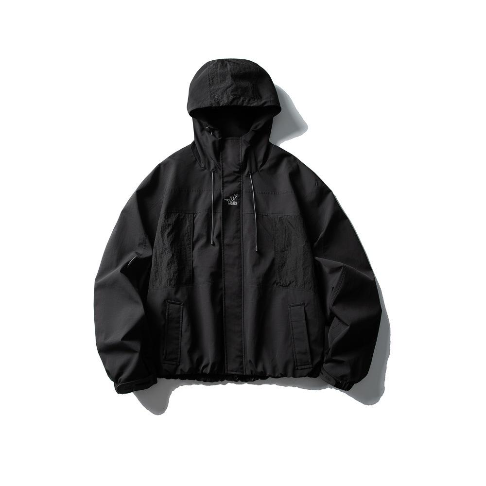 

Men s Tear-Resistant Color-Block Multi-Pocket Hooded Windbreaker for Mountaineering and Sports XXL