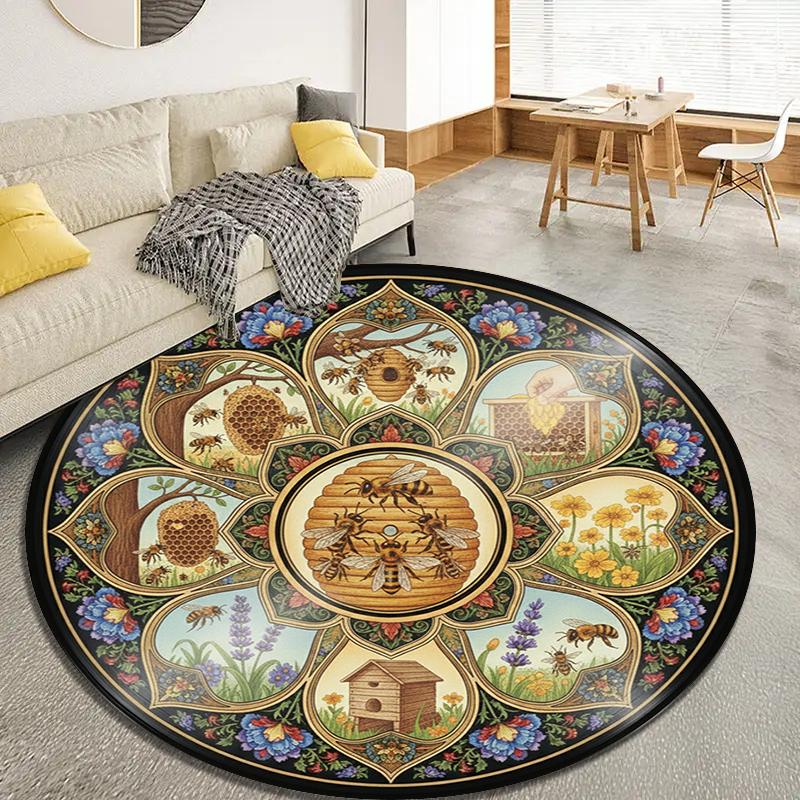 

Retro Mandala Round Area Rug,Carpet Rug for Living Room Bedroom Sofa Playroom Decor,Non-slip Floor Mat Q0040 80cmx80cm