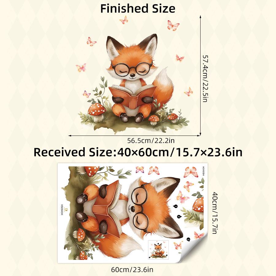 1PCS Cartoon Fox Reading Children's Room Kindergarten Wall Beautification Wall Stickers Self-adhesive PVC Material