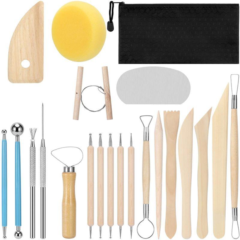 

AEE2-Clay Tools 21 PCS, Pottery Tool Kit Dotting Tools Polymer Clay Tools, Ceramics Tools With Wooden Handle Pottery Tool Bag