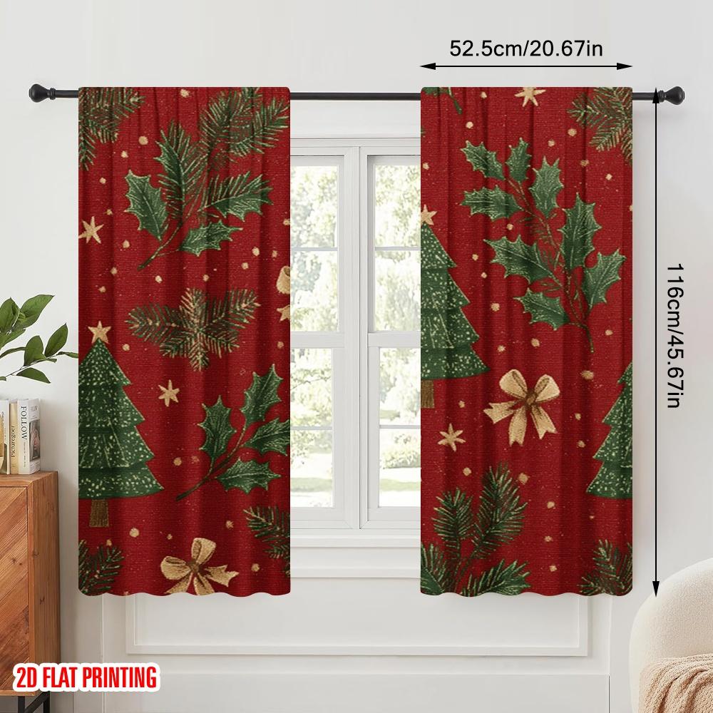 2pcs,2D Plane Printing Print Curtains Adorable Santa Hat & Scarf Polyester Easy Install (without Rod) Room Decor Perfect for