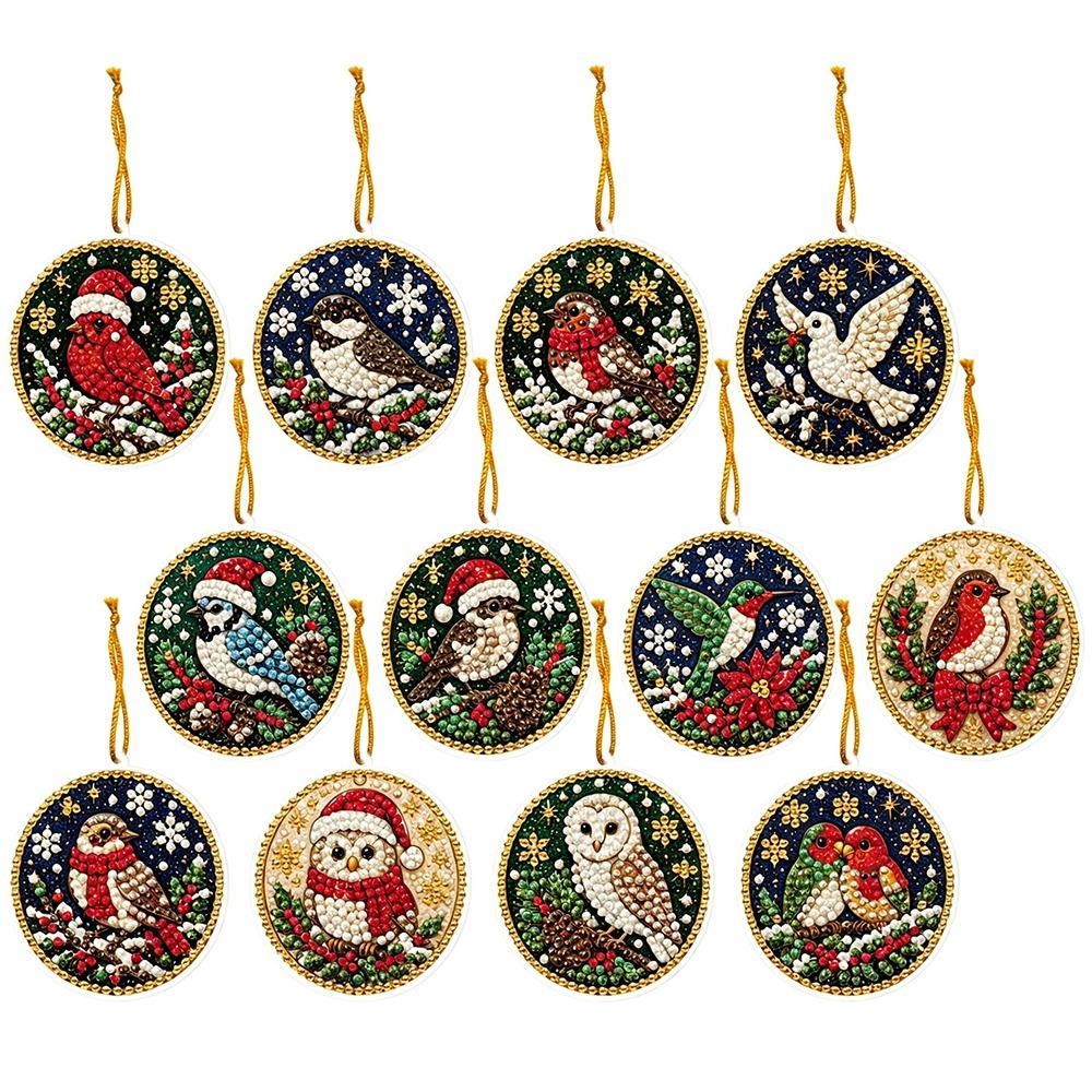 12pcs Christmas Hanging Ornaments Acrylic Board Rhinestone Decoration Set Fireplace Wreath