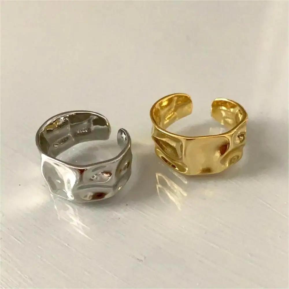 1/3 PCS Double Row Stackable Open Resizable Wave Stainless Steels Ring 18K Plated Gold Silver Minimalist Irregular Rings Jewelry