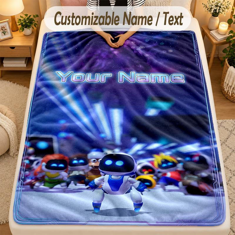 Flannel BlanketAstro Bot Custom Name Text Personalized Soft Warm Throw Blanket Home Decor Gift