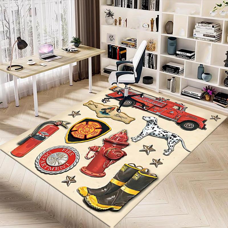 1PC Firefighter Firetruck Non-Slip Floor Carpet Compatible for Office&Living Room&Bedroom&Dining room - Flat- Soft & Pattern, Vibrant Colors-W227