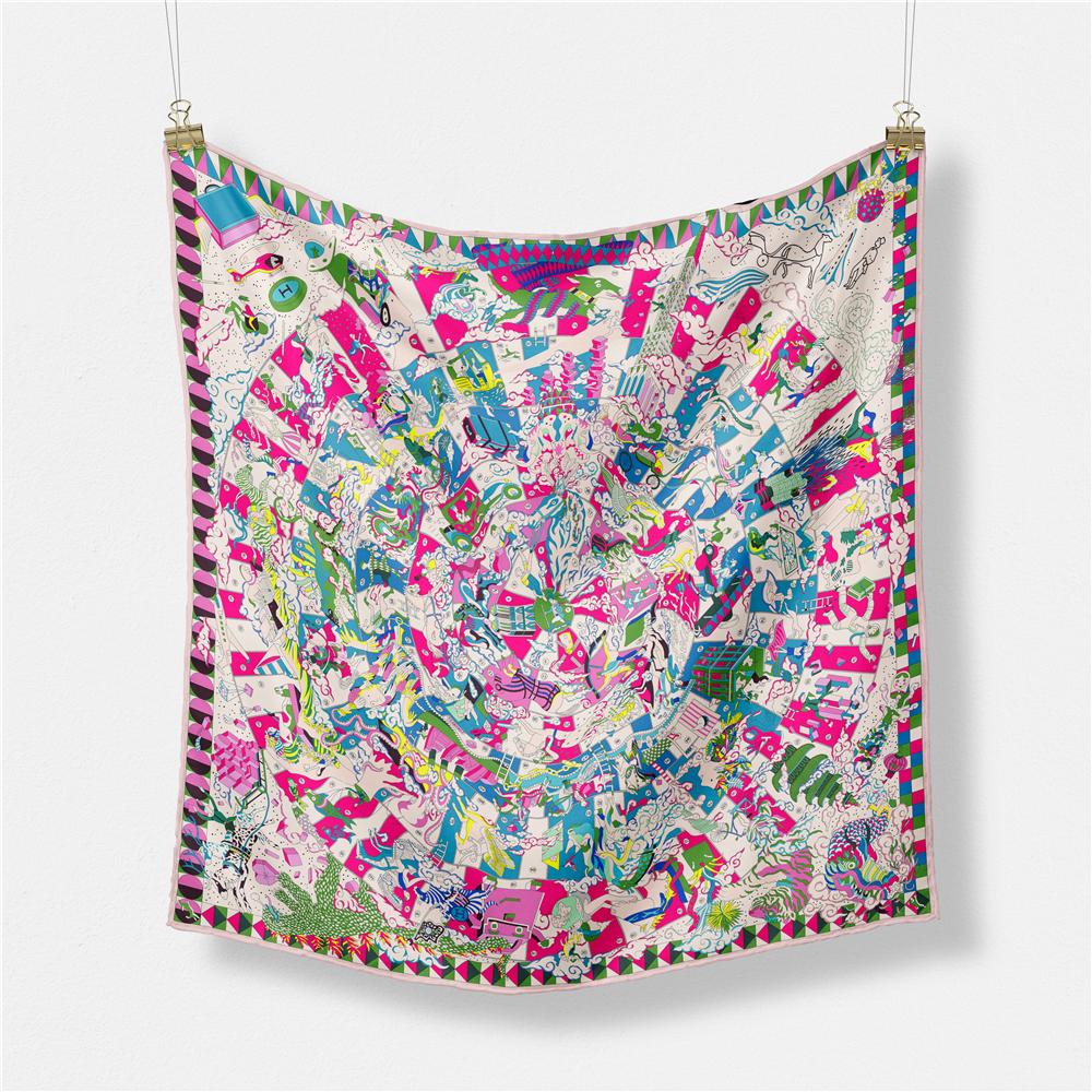 

POBING Twill Silk Scarf Woman Hopi Print Square Scarves Wraps Bandana Small Hijab Foulards Lady Tie Headband Neckerchief 53CM 53CM x 53CM