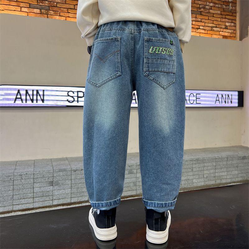 Jongensjeans Lente en Herfst Geborduurde Broek Kinder Lente Casual Broek Gewassen Broek