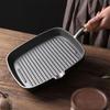 Stekpanna för biff i gjutjärn, Obehandlad och non-stick, Hushållsrandig 24 cm Specialpanna för stekning av nötköttsbiff, Pann med platt botten
