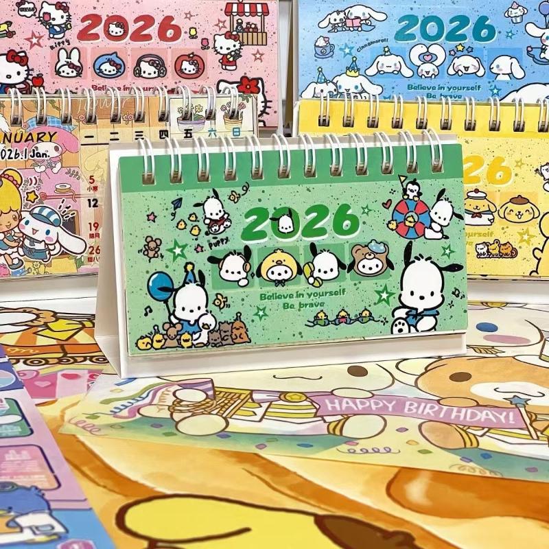Cute Cartoon 2026 Colorful Sanrio Small Desk Calendar Desktop Ornament Creative Calendar Planner Desktop Office Stationery Gifts