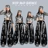 Set di Abbigliamento Hip Hop per Ragazze Top a Manica Lunga Pantaloni Neri con Graffiti Costume da Performance Jazz Street