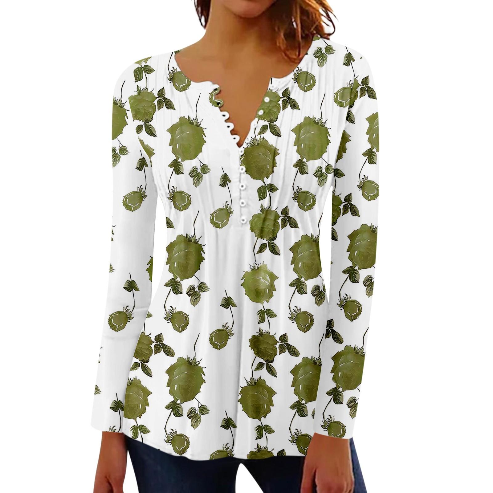

Women s Pleated Button Retro Floral Print Top S