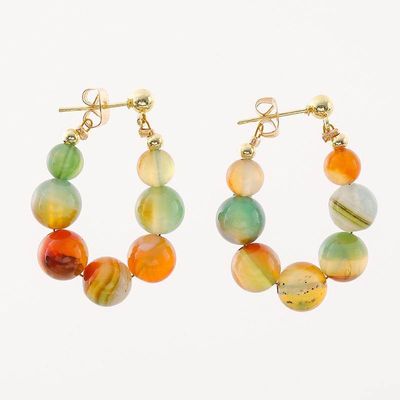 Boucles d'oreilles à perles en pierre naturelle de couleur rétro Simples mais élégantes Boucles d'oreilles à clous et boucles d'oreilles