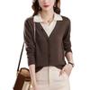 Spring new commuter lapel fake two-piece color matching diagonal buckle design comfortable light mother sweater women