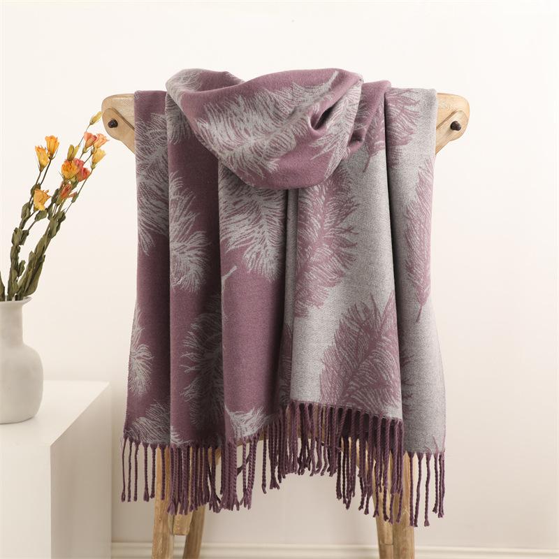 Women's Fall and Winter Faux Cashmere Scarf Thickened Warm Double-sided Two-color Tassel Shawl