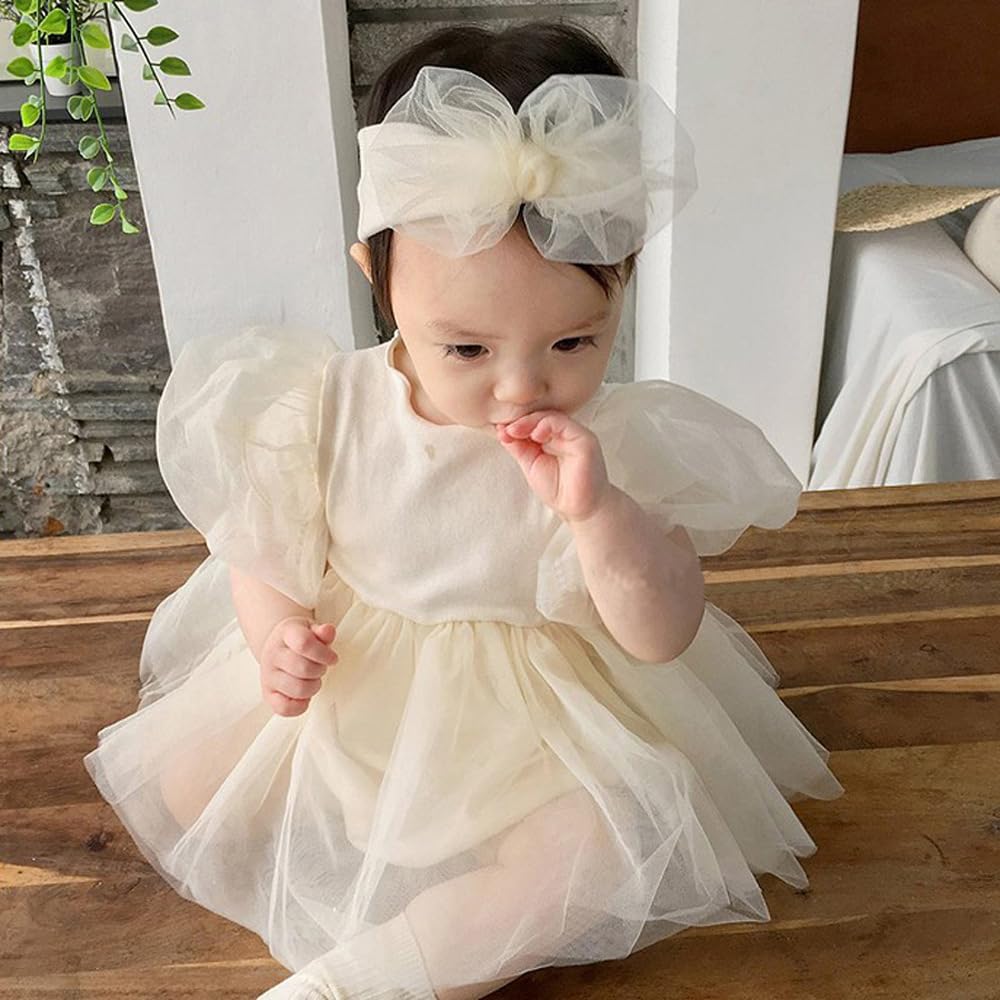Baby Einteiler Halber Geburtstag Schreinbesuch Kleid Mädchen Festkleid Tüll Haarband Baby Hochzeit 1 Jahr 100 Tage [germeyshop] (Rosa, 80cm)