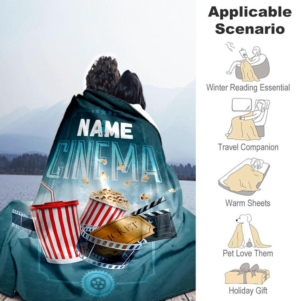 Movie Popcorn Personalized Name Blanket Multi-purpose Customizable Blanket Warmthful Decor for Couch Seaside Nap Home Decor Ideal for All Seasons
