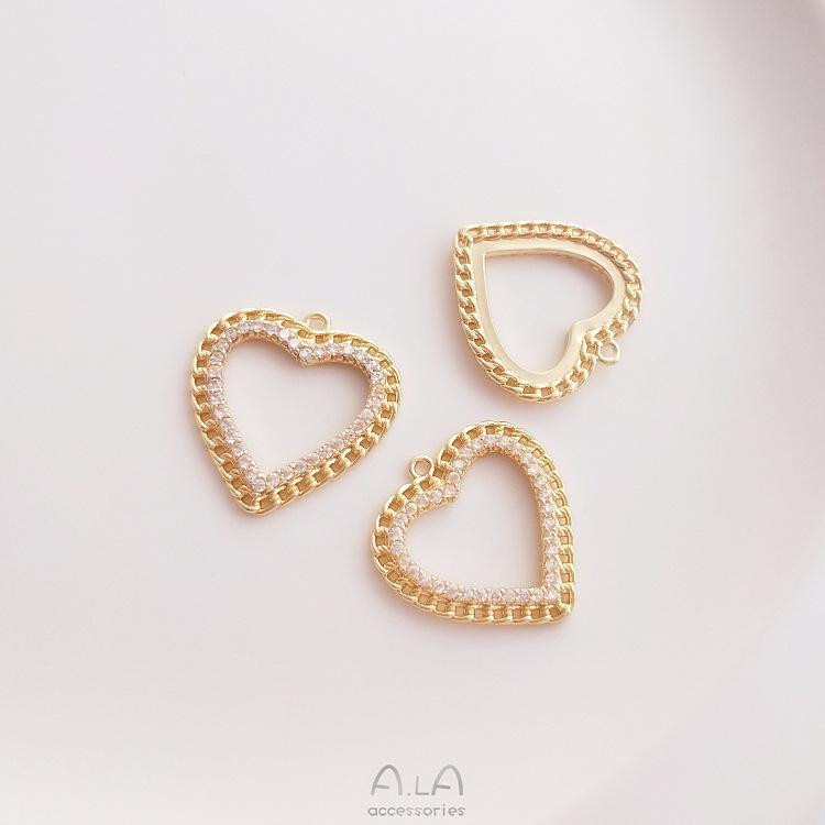 14-teiliges geometrisches Anhänger-Set in Goldton: Pfirsichherz, Kleeblatt, Zirkel, Charms Creolen