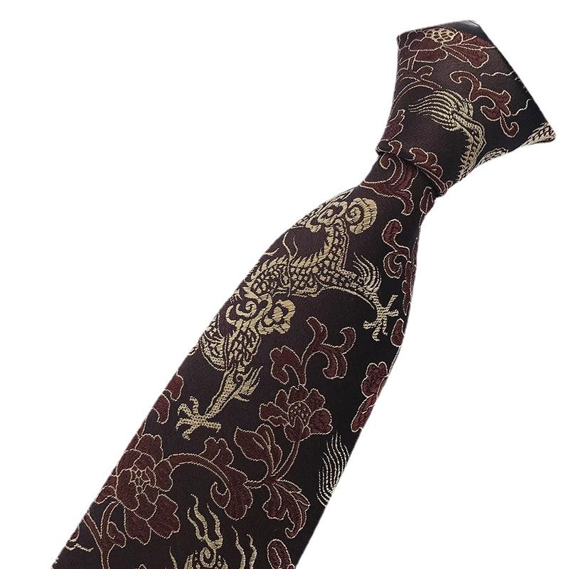Cozy Up Men Tie Groom Best Man Chinese Dragon Pattern Casual and Fashionable 146x8x3.5cm