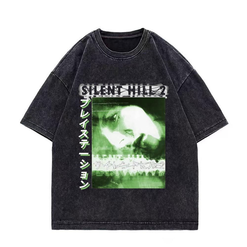 Game Silent Hill Vintage Washed Tshirt Men Women Gothic Fashion T Shirts High Quality Cotton Oversized Tshirts Streetwear