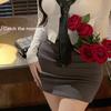 "Women's Slim Fit Polo Collar Jacket & Short Skirt Set"