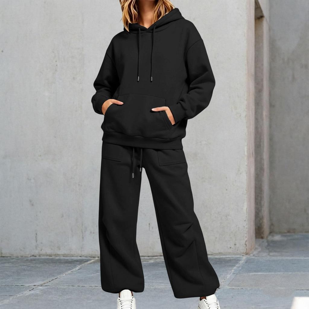 Women's Unisex Loose Fit Color Athletic Hoodie and Wide Leg Sweatpants Set