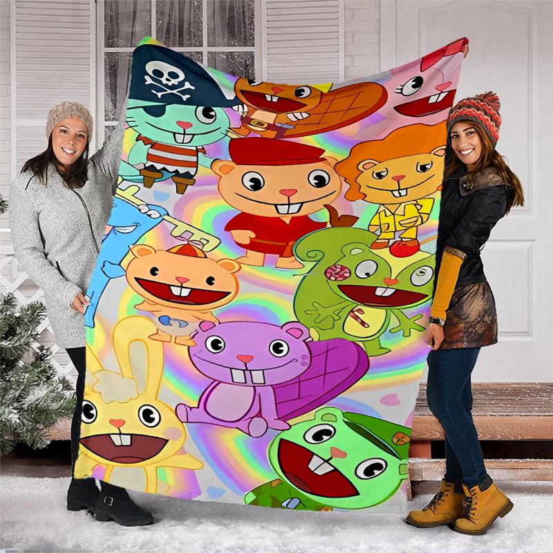 Happy Tree Friends4 printed throw blanket—lightweight,soft,warm;versatile blanket for all seasons—perfect as &air-conditioning throw,nap blanket