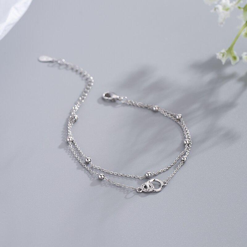 925 Silver Geometric Square Round Bead Bracelet For Women Personality Temperament Simple Hand Jewelry Party