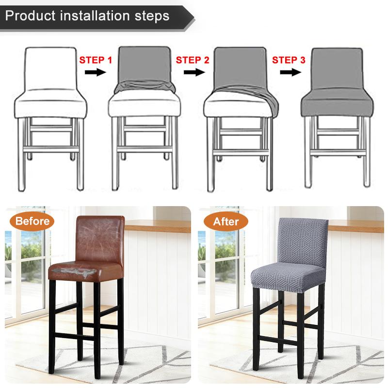 Jacquard Bar Chair Cover Short Back Scandinavian Stool Seat Covers Slipcovers Hotel Dining Small Size Solid Color Chair Case 1pc