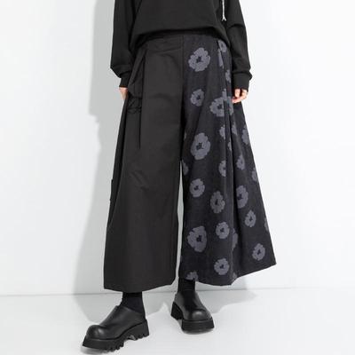Pantalones negros vintage florales de talla grande Primavera Otoño Cintura Alta pierna ancha Mujer Sueltos Casuales