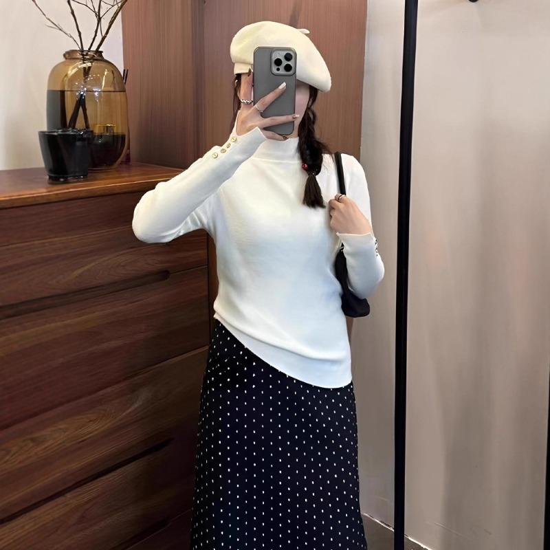 Grey turtleneck sweater with bottoming shirt women's early autumn new unique and beautiful knitted sweater top