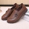 Women Leather Shallow Flat Sole Shoes Spring Autumn New Soft Sole Non Slip Round Toe Slip On Middle Aged And Elderly Casual Shoe