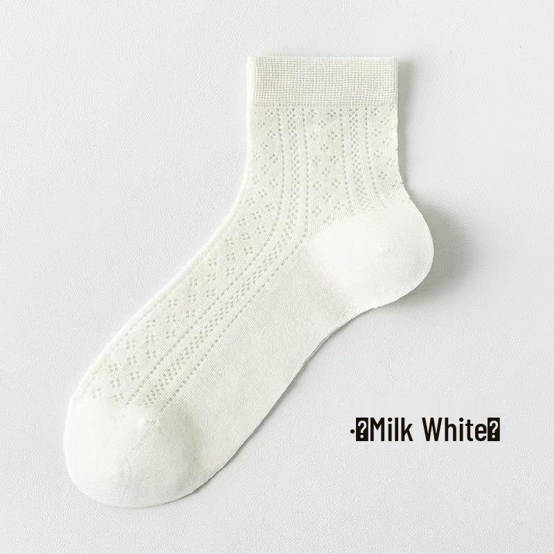 Women's Mulberry Silk Stockings - Summer Thin Mesh, Breathable, Seamless, Mid-Calf Socks for Spring/Autumn, Solid Color.