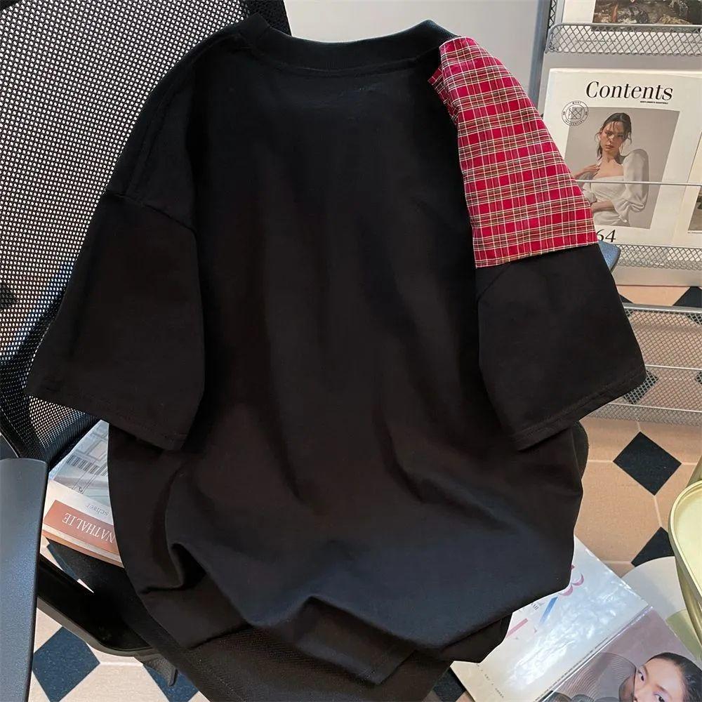 Women's Summer Plaid Bow Short Sleeve Korean Tee