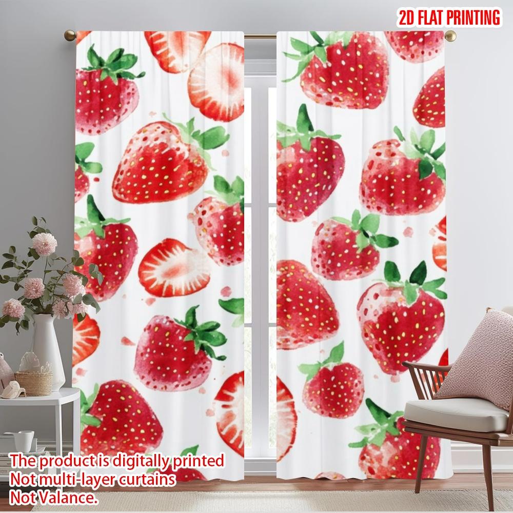 2pc  2D plane printing Curtains Berry Splash Versatile Polyester (without rod) Festive Ldeal for Bedroom   Living Room   Office