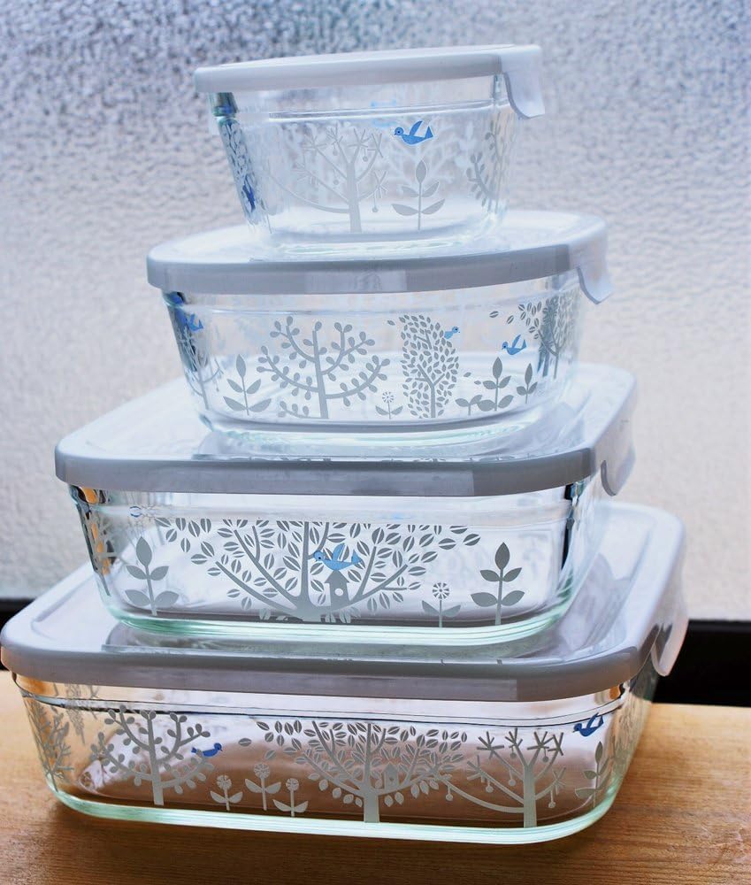 Iwaki Shinji Kato Petit Bois Glass Storage Holds 1 serving of Pack Microwave Heat-Resistant Container, Square, Small, 450ml, rice, & Safe, B3240-SNC1