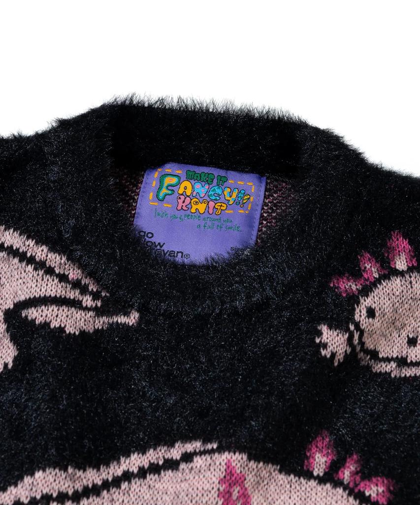 [go slow caravan] 356107 Axolotl Shaggy Mix Jacquard Knit Big Sweater, Black, Size L