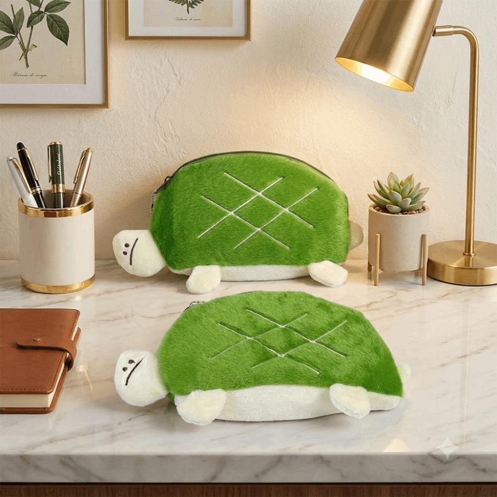 Large Capacity Plush Pencil Bag Cartoon Stationery Storage Bag Turtle Pencil Pouch Desk