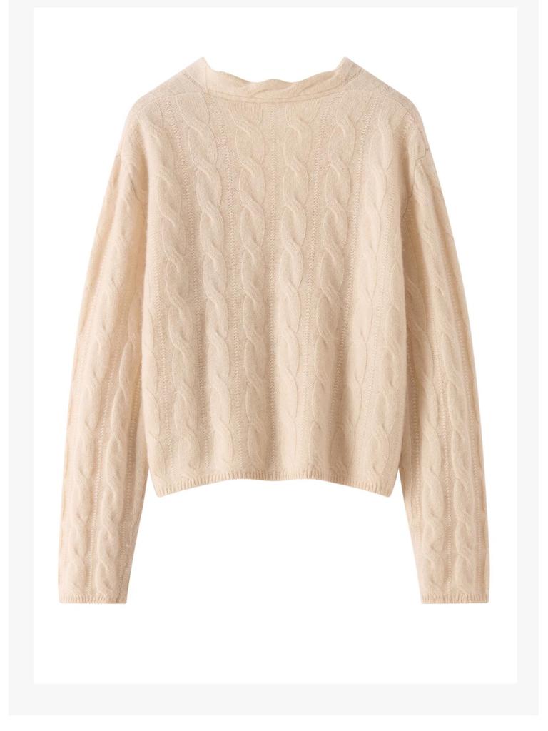 Women's Cashmere Cable Knit V-Neck Cardigan: Short, Single-Breasted, Trendy Autumn/Winter Sweater Coat