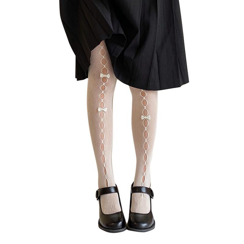 Lolita Hollow Lace Pantyhose Summer Kawaii Bowknot Girls Stockings Breathable Fishnet Nylon Women Pantyhose