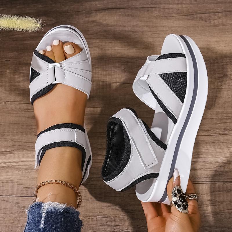 New Sandals Women's Large Size Thick-soled Color Matching Flat-soled Velcro Daily Casual Beach Sandals