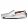 Fashion Waterproof Canvas Loafers Men's Slip-On Flat Silver White Casual Shoes Leather Moccasin Soft Bottom Driving Wedding Shoes 38-49