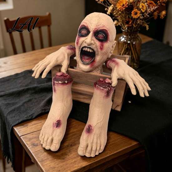 Scary Zombie Props 5 Pcs Halloween Body Parts Prop Realistic Broken Head Hands Feet Set Horror Decorations Blood Severed Dead for Outdoor