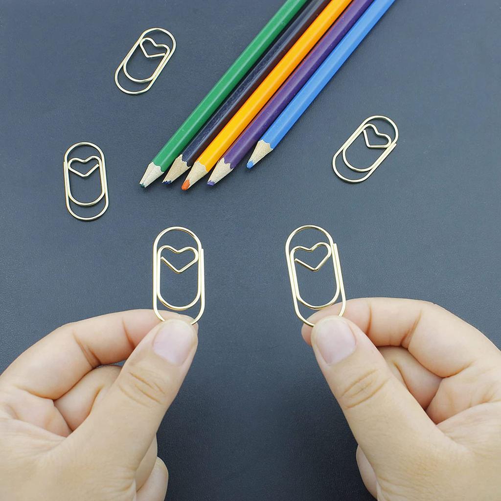 100pcs Paper Clips Portable Hrt Shape Rustproof Electroplated Metal Paperclips Supplies