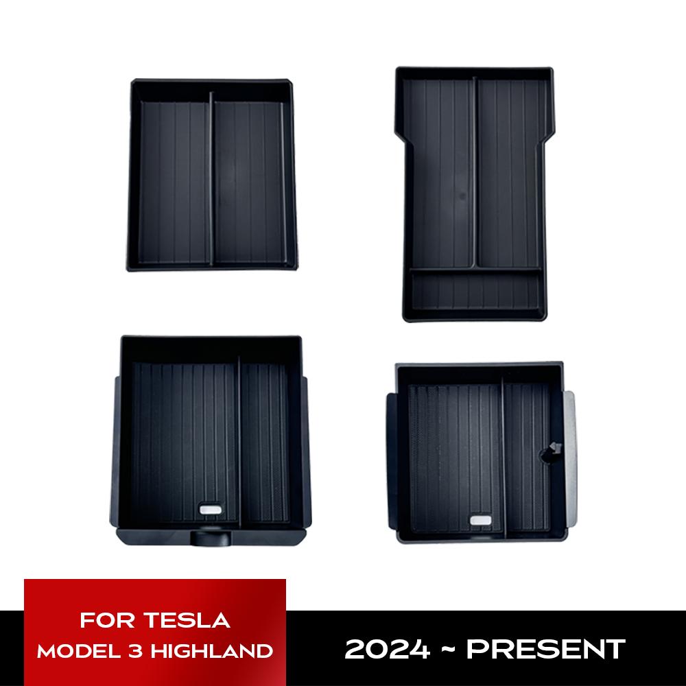 For Tesla Model 3+ Highland  Center Console Eyeglasses Storage Case Armrest Storage Box Upper&Lower Flocking Accessories New